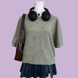 vintage 90s green floral girly granola cottagecore knit top